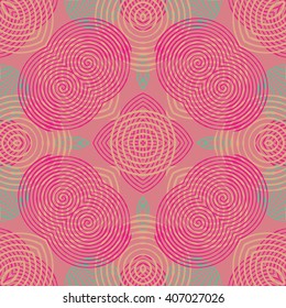 Vector seamless pattern background with different geometrical shapes of multiple colors. Illustration with symmetrical design. Kaleidoscope backdrop. Modern banner design template.
