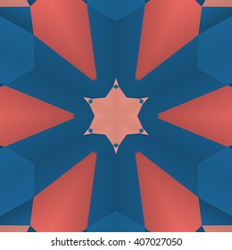 Vector seamless pattern background with different geometrical shapes of multiple colors. Illustration with symmetrical design. Kaleidoscope backdrop. Modern banner design template.