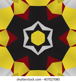 Vector seamless pattern background with different geometrical shapes of multiple colors. Illustration with symmetrical design. Kaleidoscope backdrop. Modern banner design template.