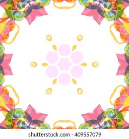 Vector seamless pattern background with different geometrical shapes of multiple colors. Illustration with symmetrical design. Kaleidoscope backdrop. Modern banner design template.