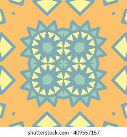 Vector seamless pattern background with different geometrical shapes of multiple colors. Illustration with symmetrical design. Kaleidoscope backdrop. Modern banner design template.