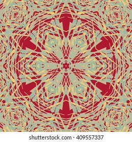Vector seamless pattern background with different geometrical shapes of multiple colors. Illustration with symmetrical design. Kaleidoscope backdrop. Modern banner design template.