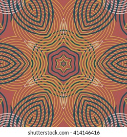 Vector seamless pattern background with different geometrical shapes of multiple colors. Illustration with symmetrical design. Kaleidoscope backdrop. Modern banner design template.