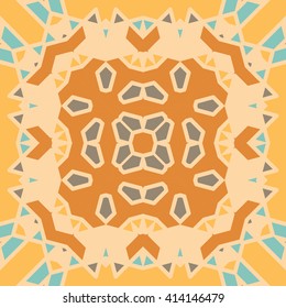 Vector seamless pattern background with different geometrical shapes of multiple colors. Illustration with symmetrical design. Kaleidoscope backdrop. Modern banner design template.