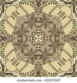 Vector seamless pattern background with different geometrical shapes of multiple colors. Illustration with symmetrical design. Kaleidoscope backdrop. Modern banner design template.