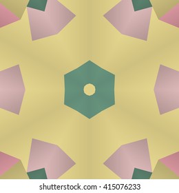 Vector seamless pattern background with different geometrical shapes of multiple colors. Illustration with symmetrical design. Kaleidoscope backdrop. Modern banner design template.