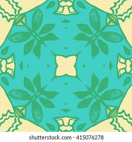 Vector seamless pattern background with different geometrical shapes of multiple colors. Illustration with symmetrical design. Kaleidoscope backdrop. Modern banner design template.