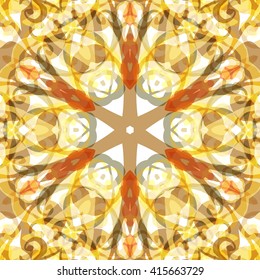 Vector seamless pattern background with different geometrical shapes of multiple colors. Illustration with symmetrical design. Kaleidoscope backdrop. Modern banner design template.