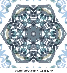 Vector seamless pattern background with different geometrical shapes of multiple colors. Illustration with symmetrical design. Kaleidoscope backdrop. Modern banner design template.
