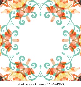 Vector seamless pattern background with different geometrical shapes of multiple colors. Illustration with symmetrical design. Kaleidoscope backdrop. Modern banner design template.