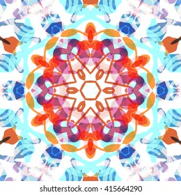 Vector seamless pattern background with different geometrical shapes of multiple colors. Illustration with symmetrical design. Kaleidoscope backdrop. Modern banner design template.