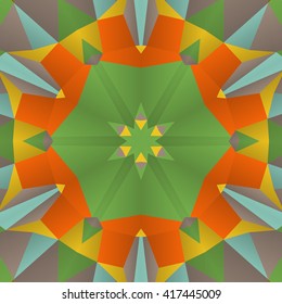 Vector seamless pattern background with different geometrical shapes of multiple colors. Illustration with symmetrical design. Kaleidoscope backdrop. Modern banner design template.