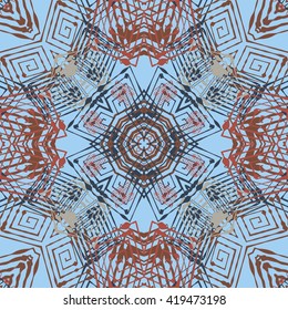 Vector seamless pattern background with different geometrical shapes of multiple colors. Illustration with symmetrical design. Kaleidoscope backdrop. Modern banner design template.