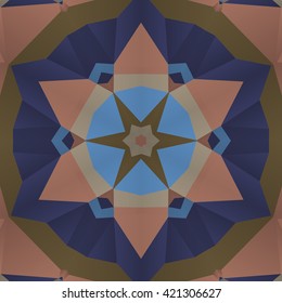 Vector seamless pattern background with different geometrical shapes of multiple colors. Illustration with symmetrical design. Kaleidoscope backdrop. Modern banner design template.