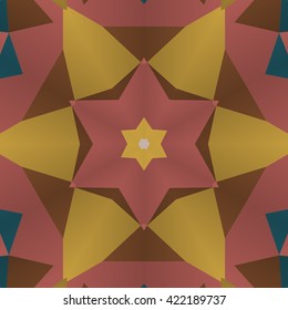 Vector seamless pattern background with different geometrical shapes of multiple colors. Illustration with symmetrical design. Kaleidoscope backdrop. Modern banner design template.