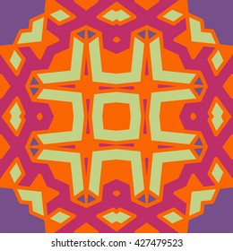 Vector seamless pattern background with different geometrical shapes of multiple colors. Illustration with symmetrical design. Kaleidoscope backdrop. Modern banner design template.
