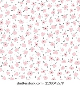 Vector seamless pattern background with ditsy hand drawn flowers.