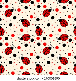 Vector seamless pattern background. Elegant texture for backgrounds. With ladybugs and dots.