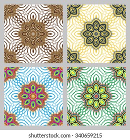 Vector seamless pattern background. Elegant luxury texture for wallpapers, backgrounds and page fill. Floral ornament. Vector drawing. Set of four elements of floral pattern.