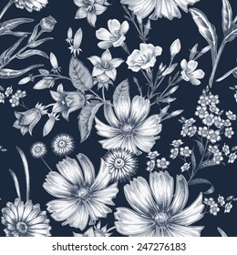 Vector seamless pattern. Background for for fabrics, textiles, paper, wallpaper, web pages, wedding invitations. Vintage style. Floral ornament.