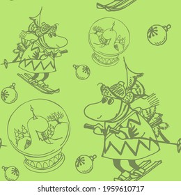 vector seamless pattern, background with fairytale character  of momming trolls for wrapping paper