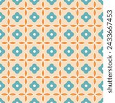 Vector seamless pattern background: Fiftys Folio Tiles. This foulard pattern displays a vintage motif made from barbed quatrefoils and stylized four-leaved flowers. Part of Quiet Folio collection.