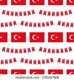 Vector seamless pattern background with flag of Turkey design elements for turkish public and national holidays.