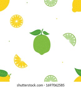 Vector seamless pattern background with fresh citrus fruits, limes and lemons for summer design.
