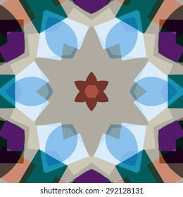 Vector seamless pattern background geometrical shapes and multiple color. Illustration with high contrast. Kaleidoscope backdrop. Modern banner design template, vector illustration. 