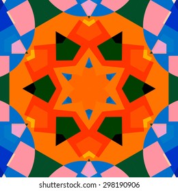 Vector seamless pattern background geometrical shapes and multiple color. Illustration with high contrast. Kaleidoscope backdrop. Modern banner design template, vector illustration. 