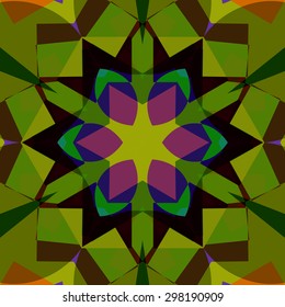 Vector seamless pattern background geometrical shapes and multiple color. Illustration with high contrast. Kaleidoscope backdrop. Modern banner design template, vector illustration. 