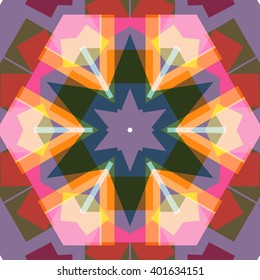 Vector seamless pattern background, geometrical shapes and multiple color. Illustration with high contrast. Kaleidoscope backdrop. Modern banner design template, vector illustration. 