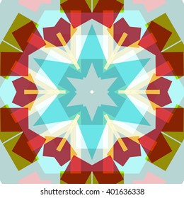 Vector seamless pattern background, geometrical shapes and multiple color. Illustration with high contrast. Kaleidoscope backdrop. Modern banner design template, vector illustration. 