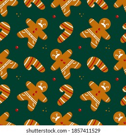 Vector seamless pattern background with gingerbread cookies for Christmas food design. 