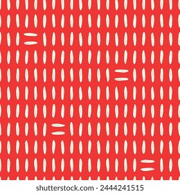 Vector seamless pattern background: Grain Breaking Ranks. White rice lying aligned in ranks on a vivid red background, only interrupted by some crosswise grains. Part of Les Petites collection.