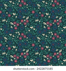 Vector seamless pattern background with hand drawn cornflowers on golden yellow background.