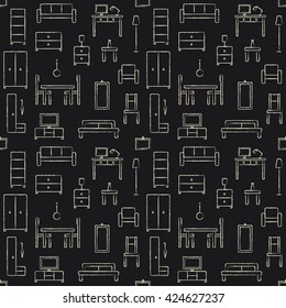 Vector seamless pattern background with hand drawn home furniture outline icons 2