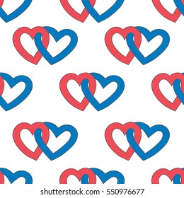Vector seamless pattern background with hand drawn bright hearts. Happy Valentine's Day. 