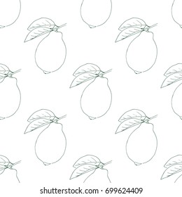 Vector seamless pattern background with hand drawn lemons. On white. For textile, fabric, paper, web, page, wallpaper etc.