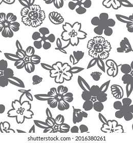 Vector seamless pattern background with handwritten flowers.