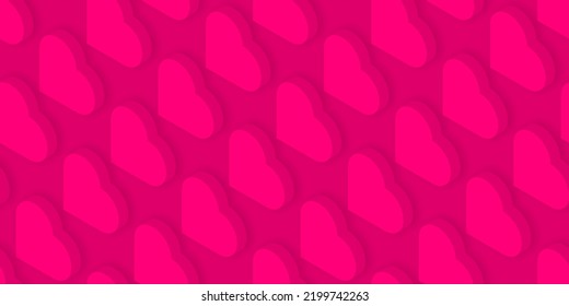 Vector seamless pattern background. Happy Valentines day bright wallpaper with isometric heart shapes. Repeatable romantic backdrop.