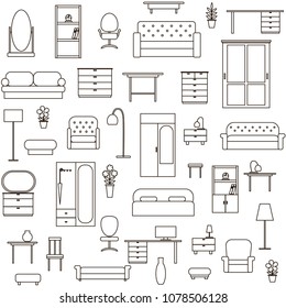 Vector seamless pattern background with home furniture icons