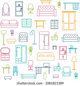 Vector seamless pattern background with home furniture icons