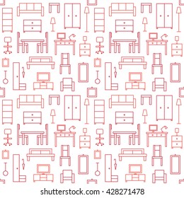 Vector seamless pattern background with home furniture outline icons 2
