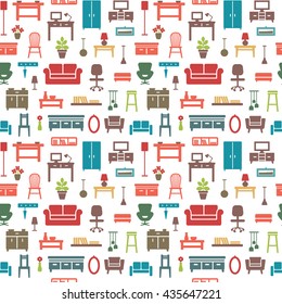 Vector seamless pattern background with home furniture icons 7
