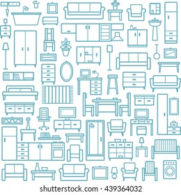 Vector Seamless Pattern Background With Home Furniture Outline Icons 6
