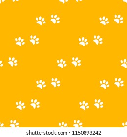 Vector seamless pattern and background with icons footprint to pets and animals - abstract background for pet shop websites and prints. White marks on a orange background.