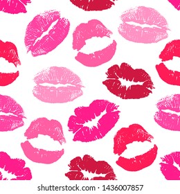 Vector seamless pattern background. Lips print on wrapping paper and cloth. World Kissing Day, Valentine's Day