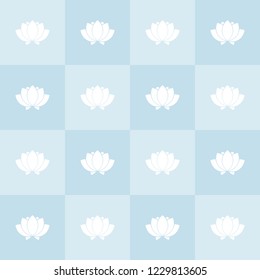 Vector seamless pattern background made with several lotus flower graphic style representations in different blue tones squares