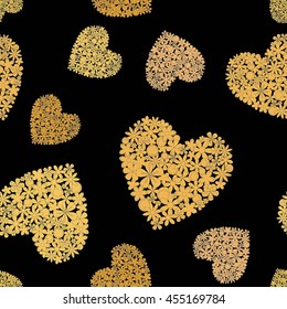 Vector seamless pattern background made of golden hearts. 